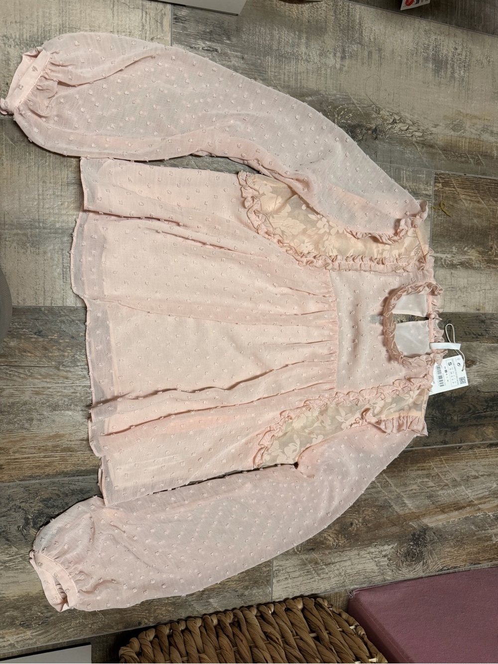 Zara Light Pink Swiss Dot Ruffle Blouse